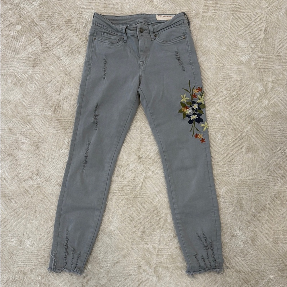 Embroidered Gray Women Jeans